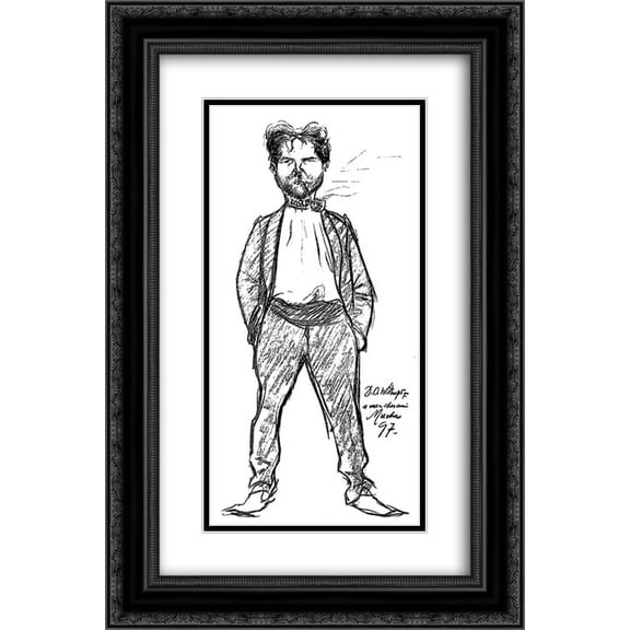 Alphonse Mucha 2x Matted 18x24 Black Ornate Framed Art Print 'Portrait charge'
