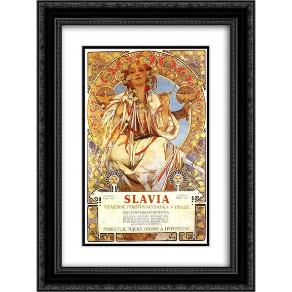 Alphonse Mucha 2x Matted 18x24 Black Ornate Framed Art Print 'Slavia'