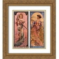 thumbnail image 1 of Alphonse Mucha 2x Matted 20x22 Gold Ornate Framed Art Print 'The seasons (Spring, Summer)', 1 of 2