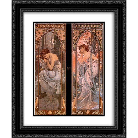 Alphonse Mucha 2x Matted 20x24 Black Ornate Framed Art Print 'Evening reverie (nocturnal slumber)'