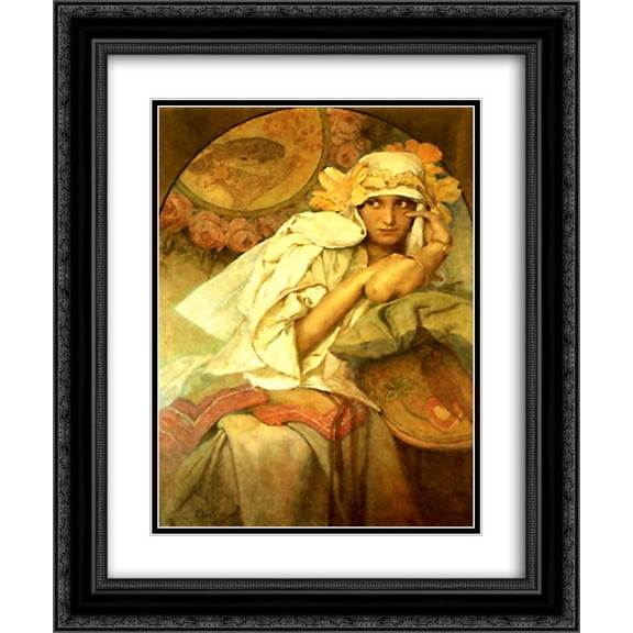 Alphonse Mucha 2x Matted 20x24 Black Ornate Framed Art Print 'Muse'