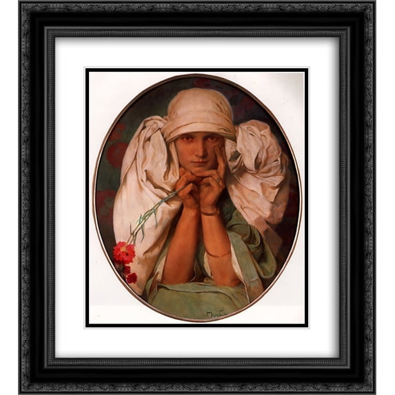 Alphonse Mucha 2x Matted 20x24 Black Ornate Framed Art Print 'Portrait of Jiri'
