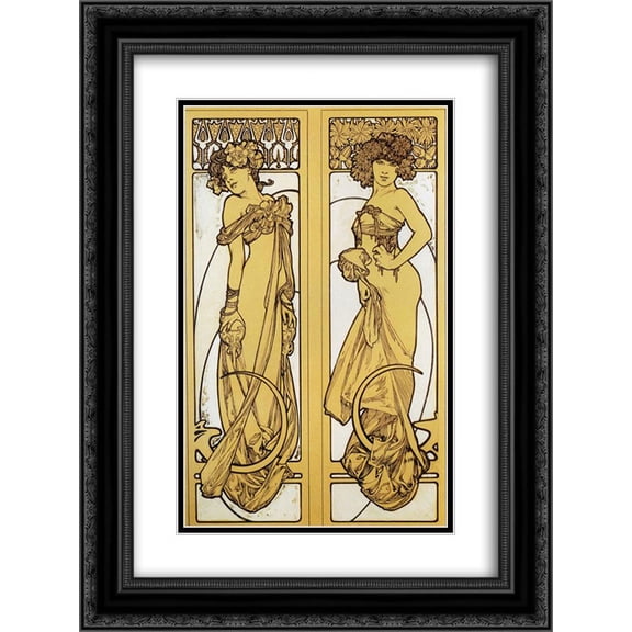 Alphonse Mucha 2x Matted 20x24 Black Ornate Framed Art Print 'Two Standing Women'