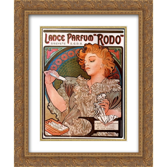 Alphonse Mucha 2x Matted 20x24 Gold Ornate Framed Art Print 'Lance parfum Rodo'