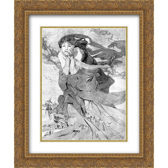 Alphonse Mucha 2x Matted 20x24 Gold Ornate Framed Art Print 'Novem'