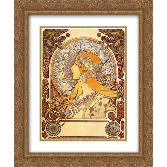 Alphonse Mucha 2x Matted 20x24 Gold Ornate Framed Art Print 'Zodiac'