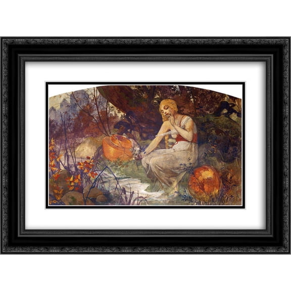 Alphonse Mucha 2x Matted 24x18 Black Ornate Framed Art Print 'Prophetess'