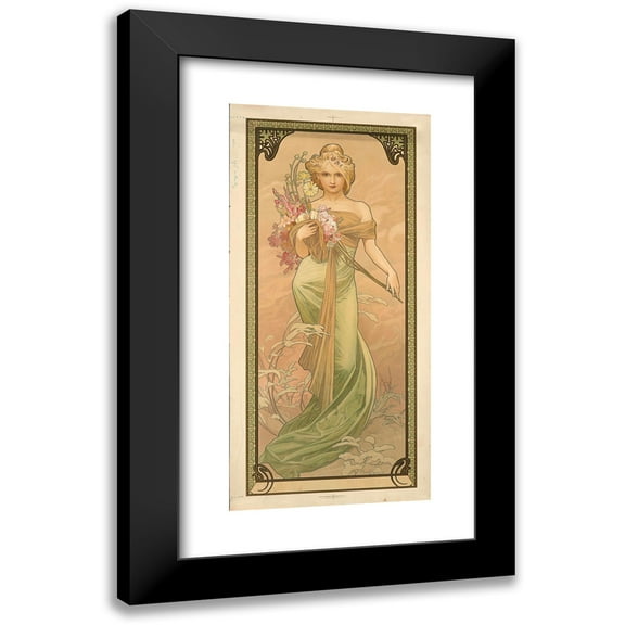 Alphonse Mucha 9x14 Black Modern Framed Museum Art Print Titled - Spring (1900)