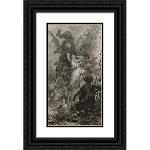 Alphonse Mucha 9x14 Black Ornate Wood Framed Double Matted Museum Art Print Titled: The Dance of Death