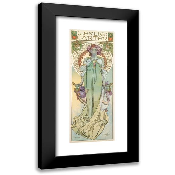 Alphonse Mucha 9x18 Black Modern Framed Museum Art Print Titled - Leslie Carter
