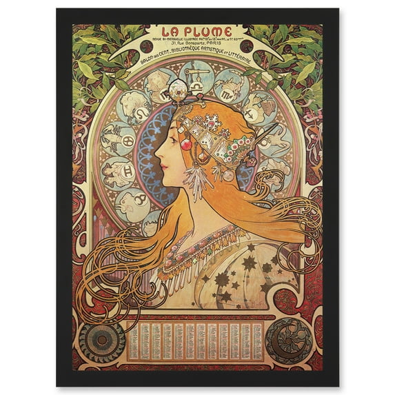 Alphonse Mucha Art Nouveau Orange Gold Painting A4 Artwork Framed Wall Art Print