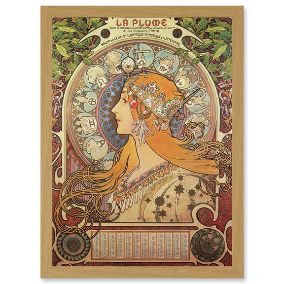 Alphonse Mucha Art Nouveau Orange Gold Painting A4 Artwork Framed Wall Art Print