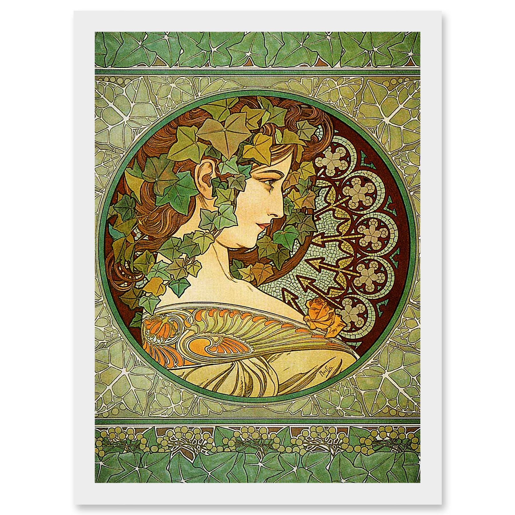 Alphonse Mucha Laurel 1901 Art Nouveau Green Vintage Painting A4