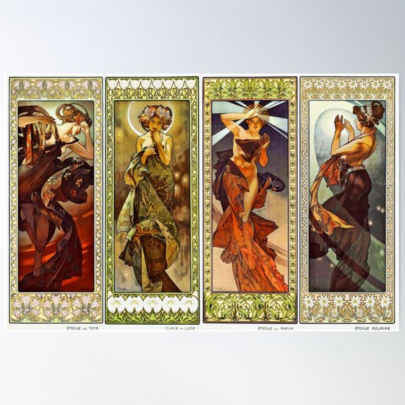 Alphonse Mucha Moon And Stars Poster Wall Art Modern Wall Decor For Living Room Bedroom