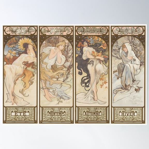 Alphonse Mucha, The Seasons, 1897, Art Nouveau Poster Wall Art, Modern Wall Decor For Living Room Bedroom, 8x12 UNFRAMED