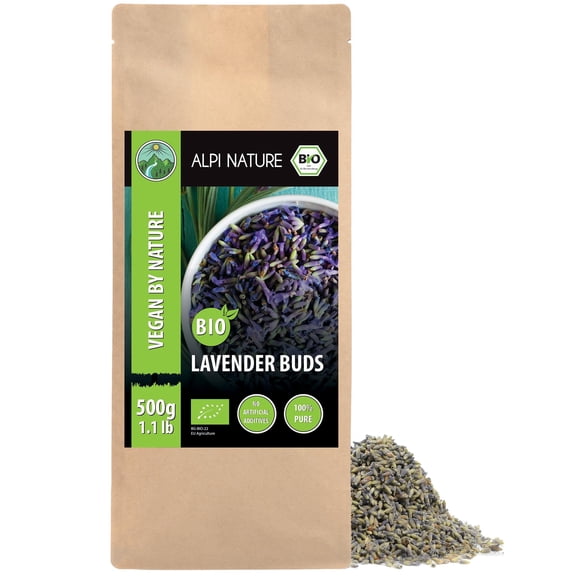 Alpi Nature Organic Dried Lavender 500g 1.1 lb, Whole Dried Lavender Flowers, Loose Tea