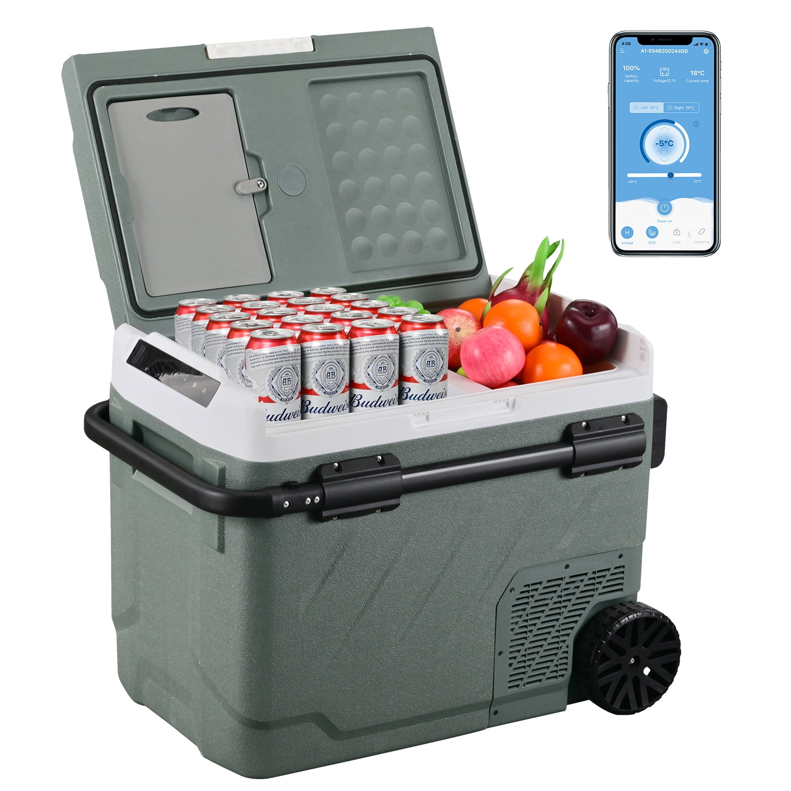 Green 52 qt Dual Zone Portable Car Refrigerator with App Control
