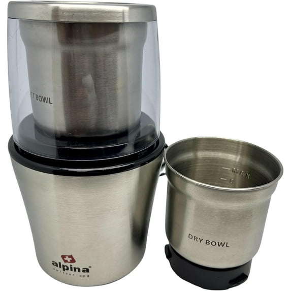 Alpina Coffee Wet and Dry Spice Grinder, Small, Silver