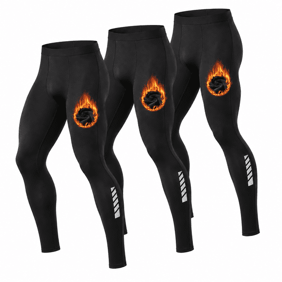 Alpinario Men's Fleece-Lined Compression Pants Warm Thermal Tights for Cold Weather Running, Black, 2XL
