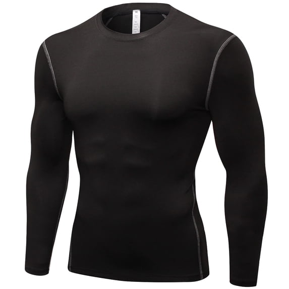 Alpinario Men's Long Sleeve Compression Shirt Quick Dry Athletic Baselayer for Running Training, Black, 2XL