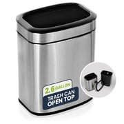 Alpine 10 Liter Small Bathroom Trash Can No Lid - Open Top SS Bathroom Trash Can 2.6 Gallon, Slim Silver Trashcans for Bedroom, Office, Desk, Kitchen with Removable Bin for Easy Disposal