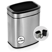 Alpine 10 Liter Small Bathroom Trash Can No Lid - Open Top SS Bathroom Trash Can 2.6 Gallon, Slim Silver Trashcans for Bedroom, Office, Desk, Kitchen with Removable Bin for Easy Disposal