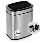 Alpine 10 Liter Small Bathroom Trash Can No Lid - Open Top SS Bathroom Trash Can 2.6 Gallon, Slim Silver Trashcans for Bedroom, Office, Desk, Kitchen with Removable Bin for Easy Disposal