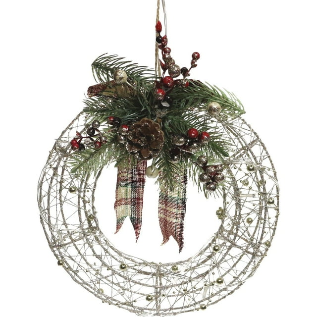 Alpine 11 In. 10-Bulb Warm White LED Gold Mesh Prelit Christmas Wreath CIM228HH