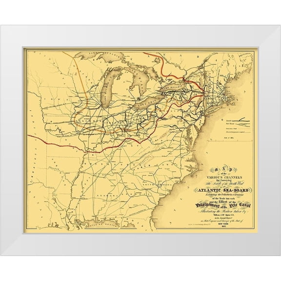 Alpine 14x12 White Modern Wood Framed Museum Art Print Titled - Atlantic Seaboard Trade Routes - Alpine 1853