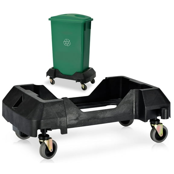 Alpine 16/23 Gallon Slim Trash Can Dolly - 4 Wheels Rectangular Plastic Rolling Garbage Can Dolly, Trash Can Wheels, Commercial Trash Can Cart - Holds Up to 200lbs (Black)