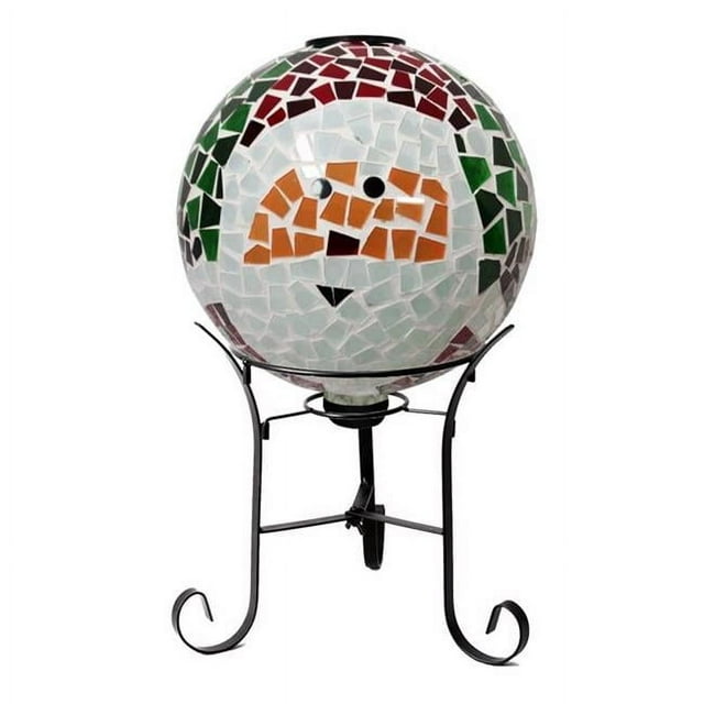 Alpine 17 in. Solar Santa Mosaic Glass Globe Yard Decor, Multi Color