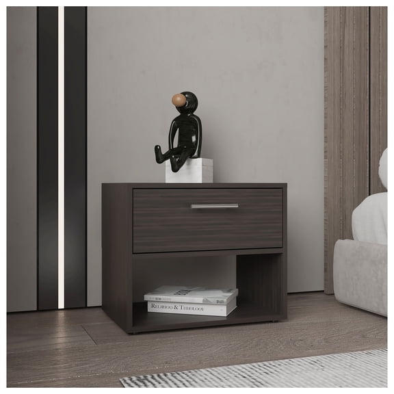 Alpine 18" High One Drawer Nightstand with One Shelf, Side Table, End Table For Bedroom, Living Room Dark Walnut