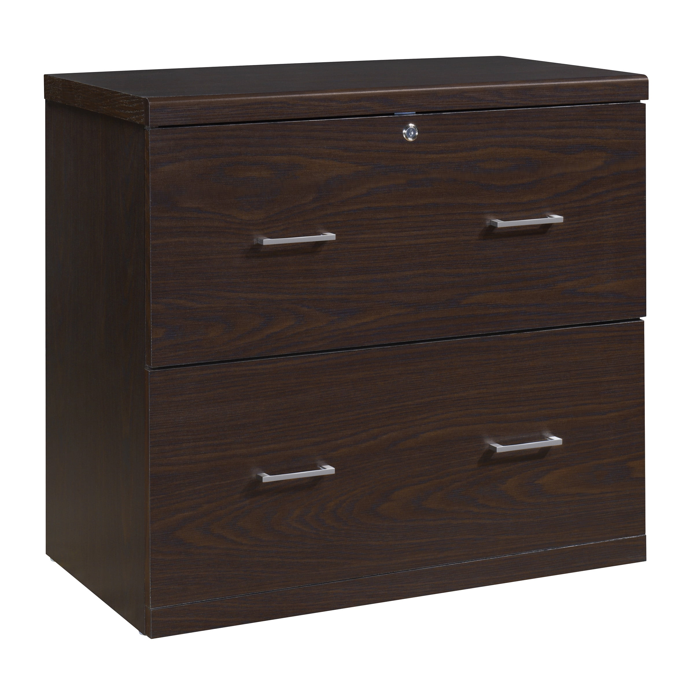 Espresso Finish Wood Lateral 2-Drawer Legal/Letter File Cabinet with Lock