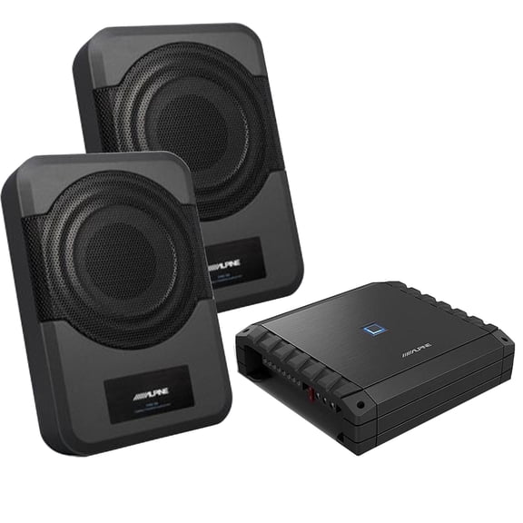 Alpine (2) PWE-S8 Compact 8-Inch Powered Subwoofer System & S2-A36F S-Series Class-D 4-Channel Amp Bundle