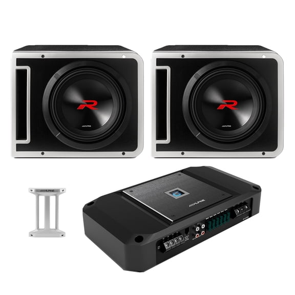Alpine (2) R2-SB10V 10-inch R-Series Halo Preloaded Sub Enclosure including ProLink w/ R2-A150M Amp Bundle