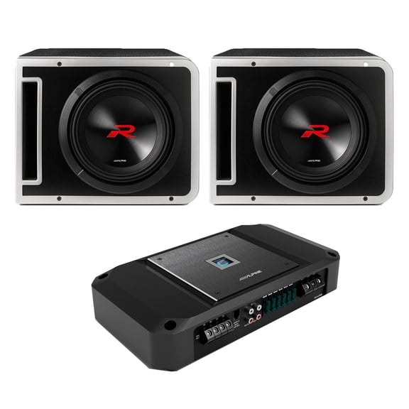 Alpine (2) R2-SB10V 10-inch R-Series Halo Preloaded Sub Enclosure w/ R2-A150M Amp Bundle