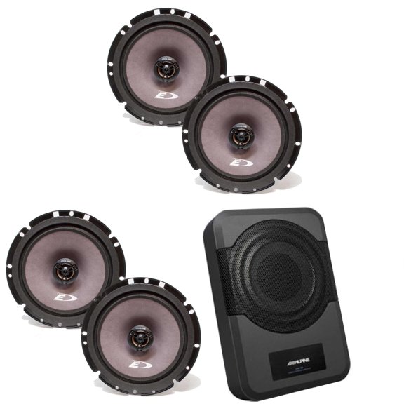 Alpine (2) SXE-1726S 6 1/2" 2 way Coaxial Speakers (2 Pair) w/ PWE-S8 Powered 8inch Woofer Bundle