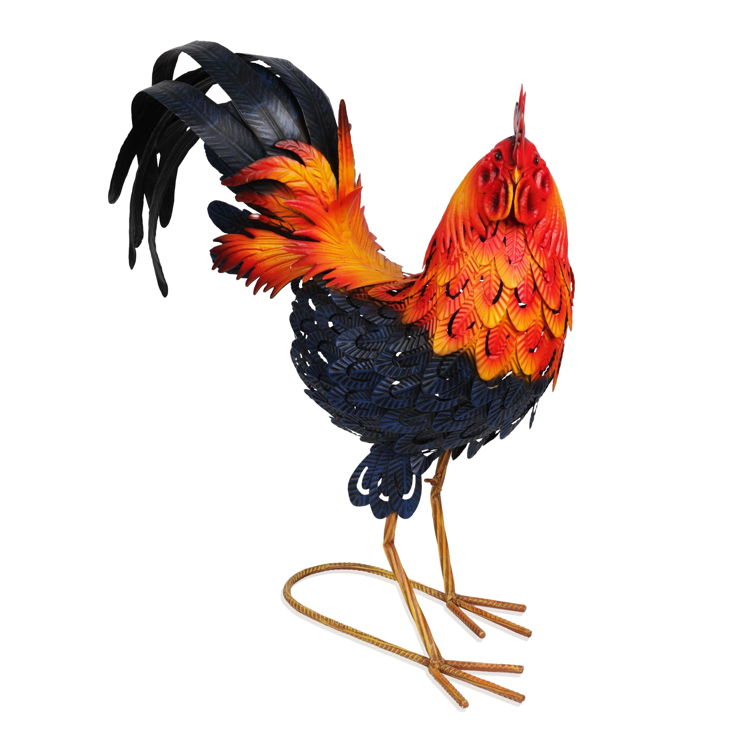 Vibrant Multicolor Steel Rooster Garden Statue, 25"