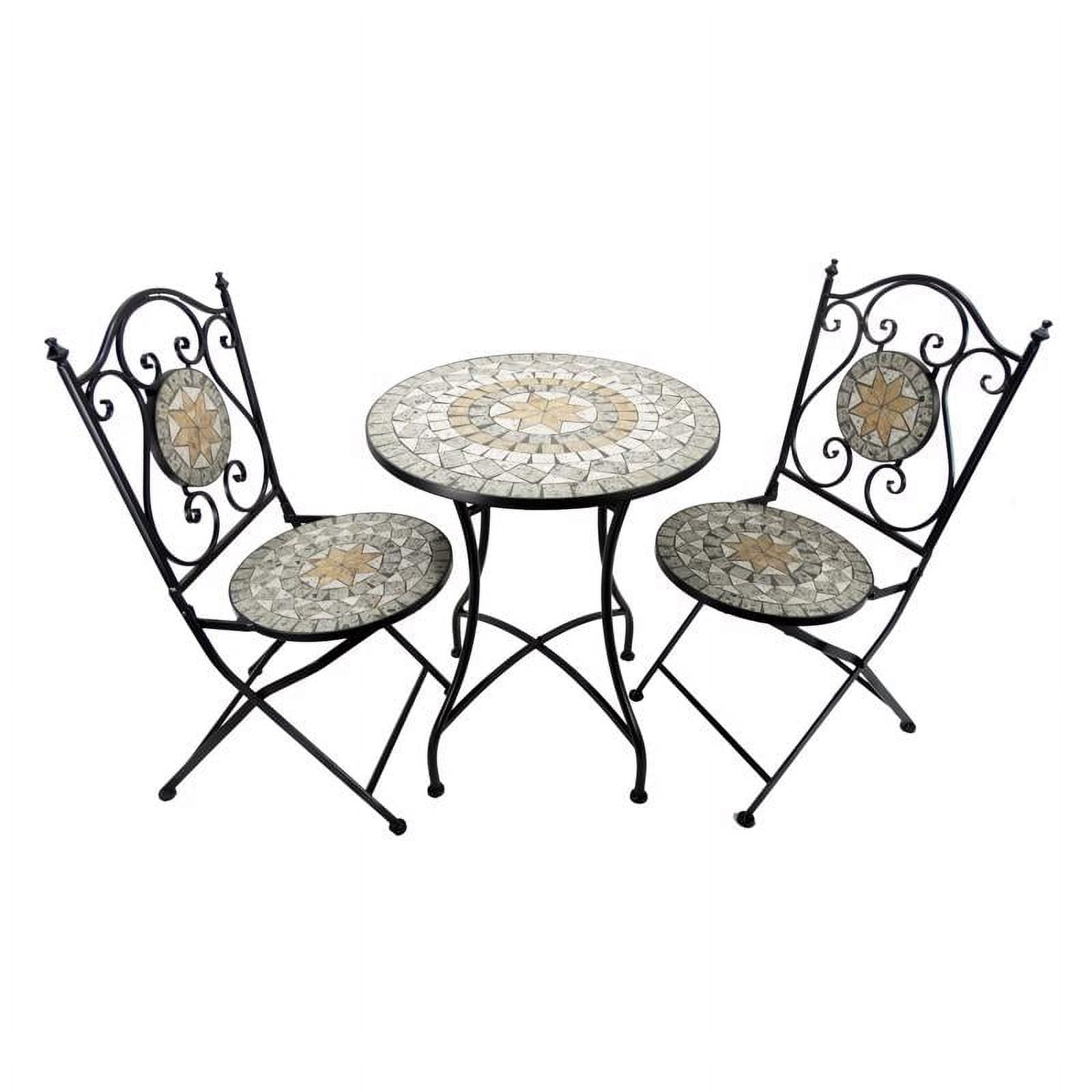 Alpine 3-Piece Black Iron Bistro Set with Mosaic Glass