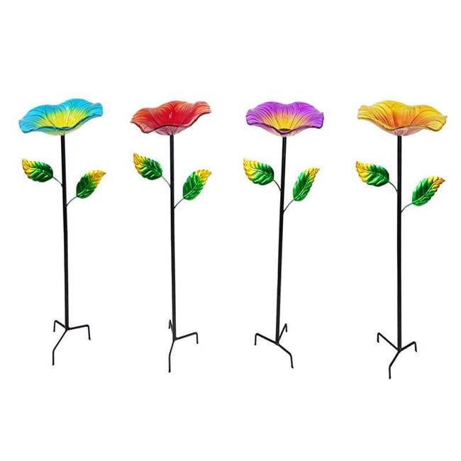 Alpine 8106933 30 in. Glass & Metal Bird Bath with Stake - Pack of 8