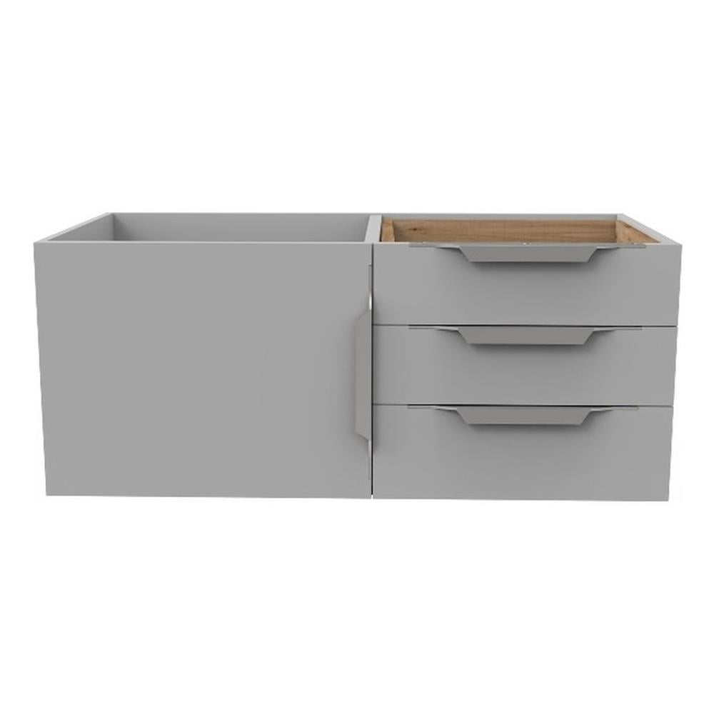 Gray Birch Wood Wall-Mounted Single Bathroom Vanity Base with Brushed Nickel Handles