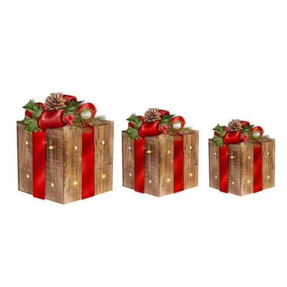 Ace Trading 3pk Wwled Red Gift Box Christmas Yard Decor - LED Decorative - 14.2 in, Multicolor