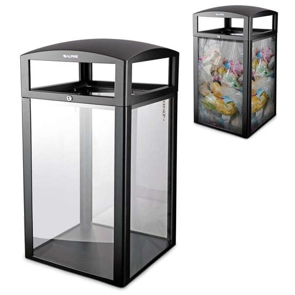 Alpine 40 Gallon Commercial Clear Trash Can with Lid for Outdoor & Indoor - DHS Complaint See Through Security Trash Bin, Transparent Garbage Bin for TSA in Airpot, Train Station, Bus Station, Mall