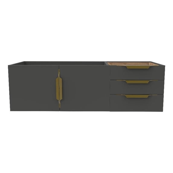 Alpine 48" Wood Floating Vanity Base in Black with Gold Handles