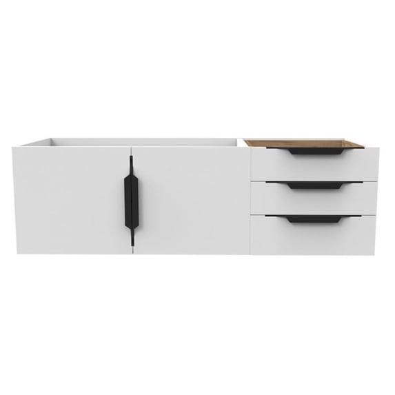 Alpine 48" Wood Floating Vanity Base in White with Black Handles