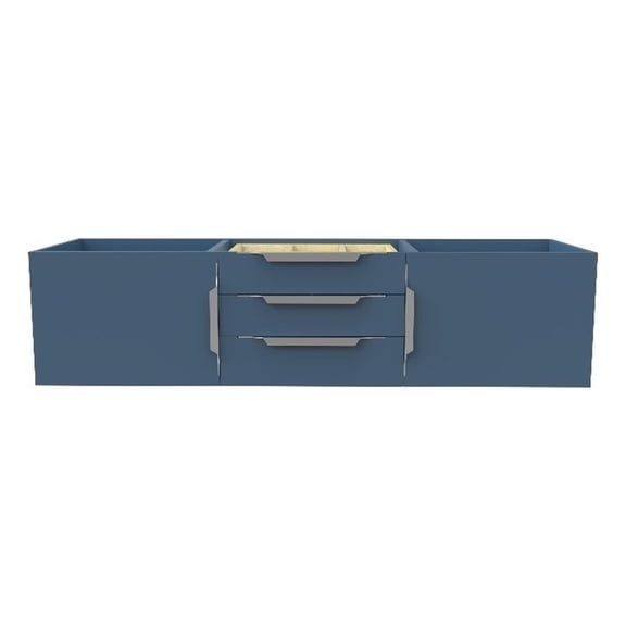 Alpine 60" Blue Wood Floating Vanity Base/Brushed Nickel Handles