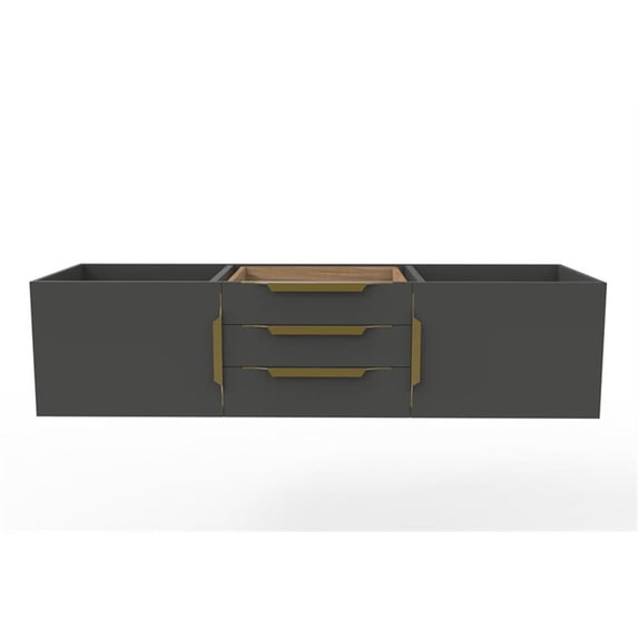 Alpine 60" Wood Floating Vanity Base in Black with Gold Handles