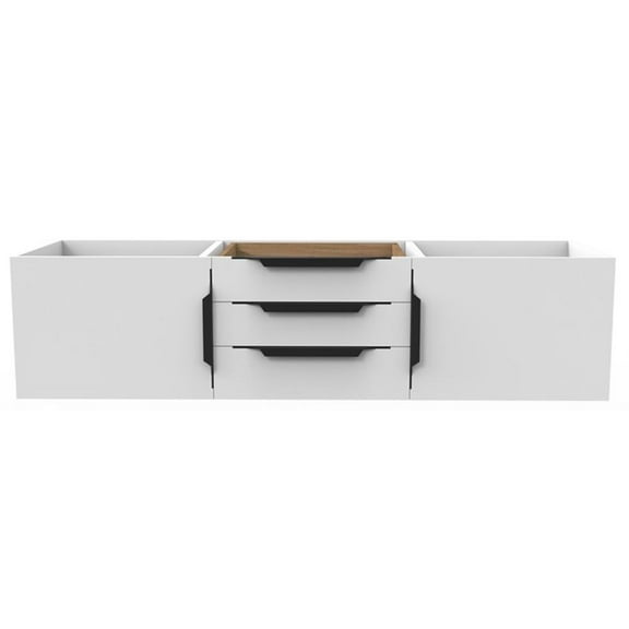 Alpine 60" Wood Floating Vanity Base in White with Black Handles