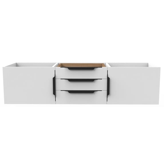 Alpine 60" Wood Floating Vanity Base in White with Black Handles