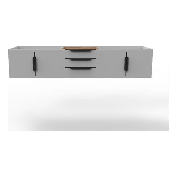 Alpine 72" Wood Floating Vanity Base in Gray with Black Handles